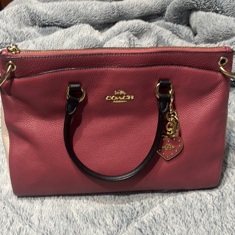 Coach Pink and Black Satchel with Gold Hardware
